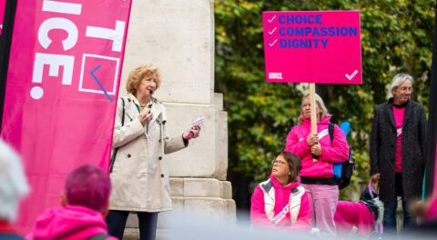 Baroness Meacher at the Assisted Dying Bill demo