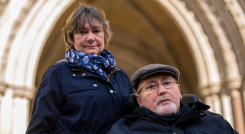 Noel Conway with his wife Carol outside the Royal Courts of Justice